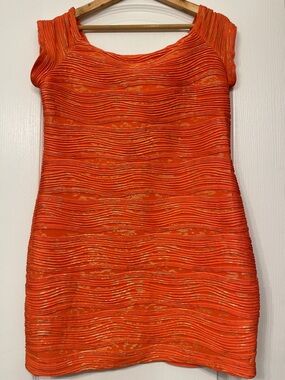 Brat Star Orange Wave-Textured Mini Dress, stretchy XL